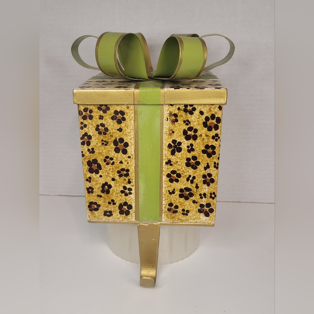 Ballard Designs Metal Christmas Gift Box Stocking Hanger - Cheetah Print